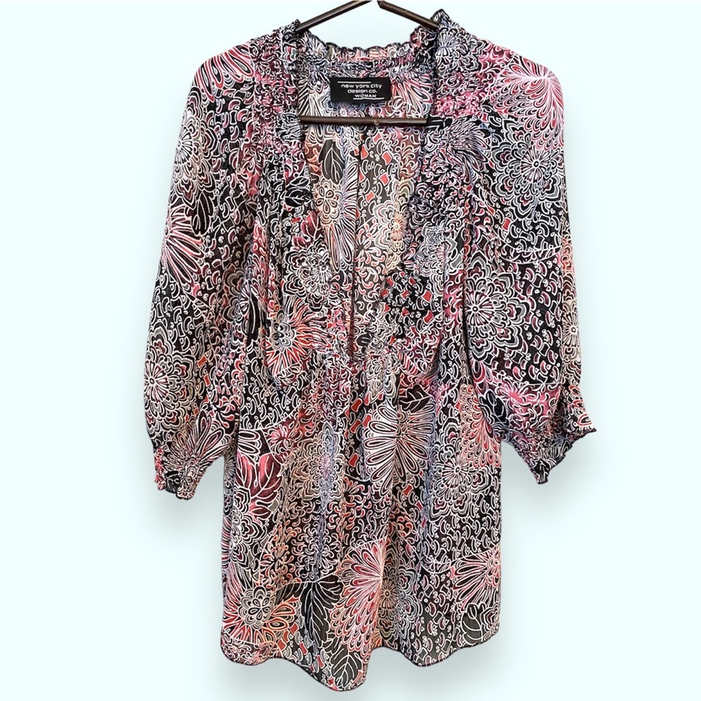 Sheer Deep-V Frilly Blouse, 1X